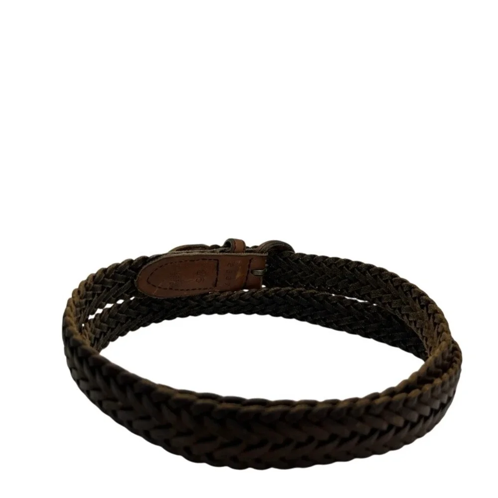 Vintage Brown Braided Leather Belt Woven Round Buckle Made in Mexico 36 2337